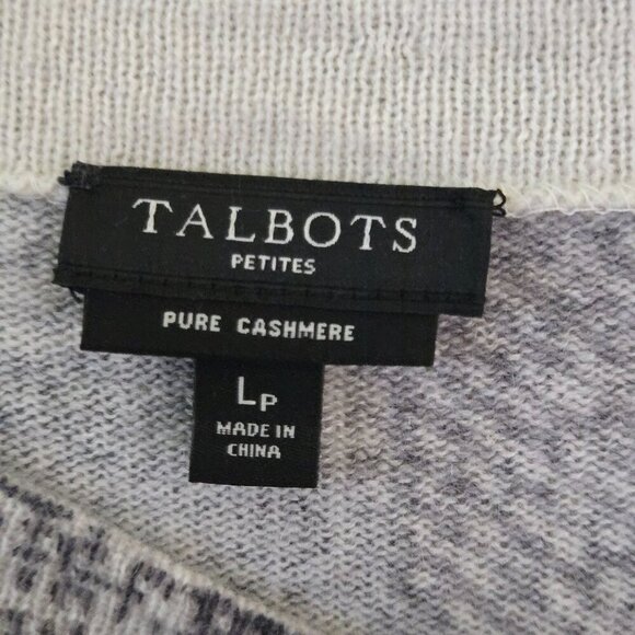 Talbots 100% Cashmere Gray Black Paisley Crewneck Sweater Size Lp - Picture 6 of 7